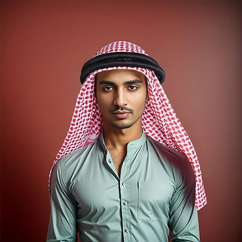Jmkcoz Arab Shemagh Tactical Desert Keffiyeh Head Scarf Arabic Turban Neck Headwear Wrap Arab Muslim Costume for Men Women - color: Red