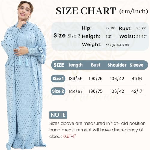 Polka Dot Abaya| Hooded Abaya for Muslim Women| 1pc Hoody Dress| Maxi Dress - color: Light Blue, size: Size 1