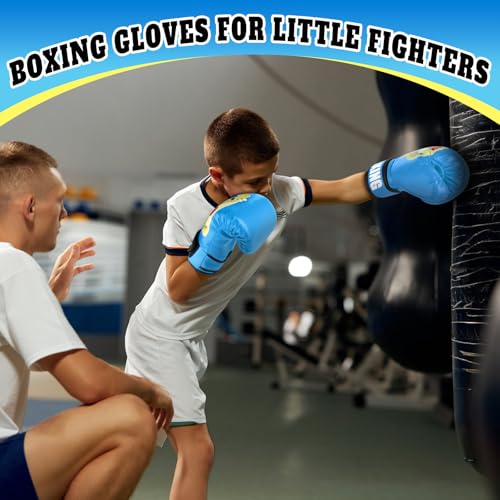 Kids Boxing Gloves for Boys & Girls, Youth Boxing Training Gloves for Kids Age 3 to 9 Years, 4OZ Training Sparring Gloves for Punching Bag Kickboxing Muay Thai MMA - color: Blue