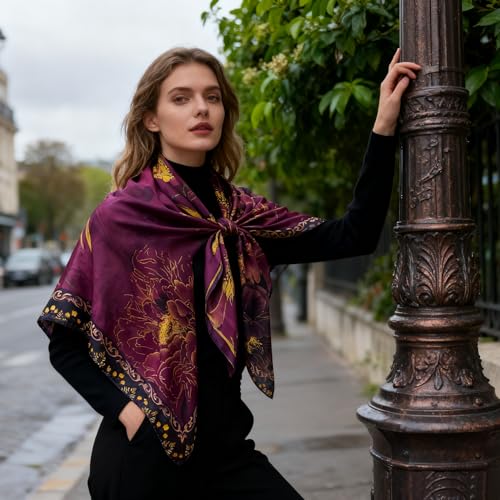 XL 43 Inch Extra Large Square Scarf Fashion Scarves Silk Feeling Hair Scarf Wrapping Scarfs Night Sleeping Headscarf - color: Ba1031