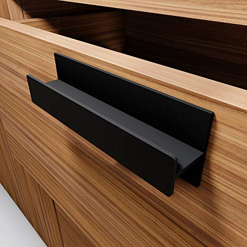 HRX Self-Adhesive Edge Fingerpull Door Handle - Easy to Install Screwless Peel and Stick on Glass, Wood, Metal, Plastic - Sliding Doors Knob for Kitchen Fronts, Drawers & Dressers Panels - 2 Pack - color: Black
