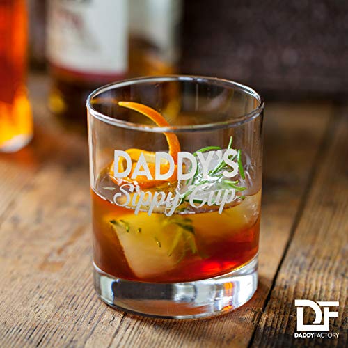 Daddy's Sippy Cup, Fathers Day Gift for Dad, Husband, Father - Whiskey Glass - New Dad Gifts - 10.25 oz Engraved Old Fashioned Rocks Glass for Expecting Father