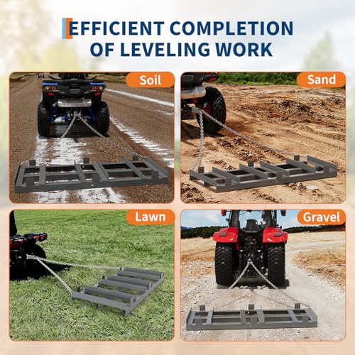 6 FT Drag Harrow Driveway Grader with 6 FT Chain, Heavy Duty Driveway Drag, Tow Behind Lawn Rake for ATV, UTV, Tractor, Mower, Lawn Leveling Tool Gravel, Sand, Soil, Hay, Grey - size: 6FT
