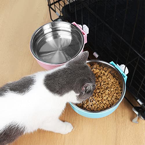 Dog Crate Bowl, Hanging Stainless Steel Removable Pet Crate Water & Food Bowls, Pet Cage Feeder Container Coop Cup for Cat Puppy Birds Rats Guinea Pigs Rabbit Hamster (2PCS) - color: (Round) Green/Blue