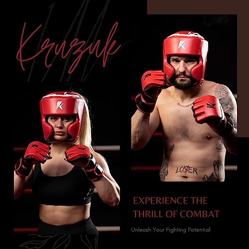 Kruzak Unisex Boxing Headgears - MMA Training, Adjustable Padded, Kara,Muay Thai Headgear, Kickboxing, Sparring, Martial Arts, Karate, Taekwondo MMA Body Equipment - color: Red, size: Large-X-Large