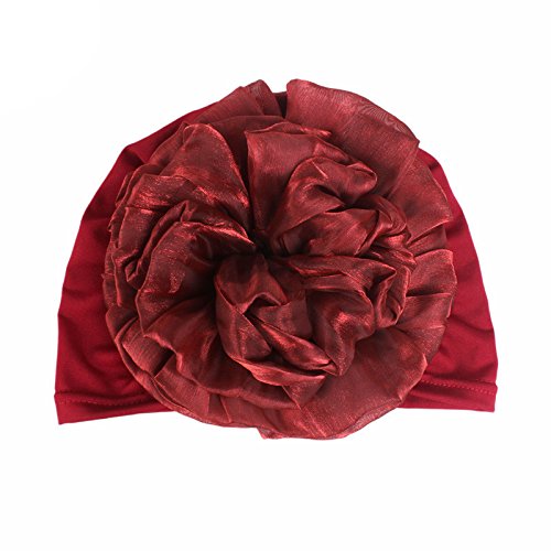Women Flower Elastic Turban Beanie Head Scarf wrap Chemo Cap hat for Cancer Patient - color: Red