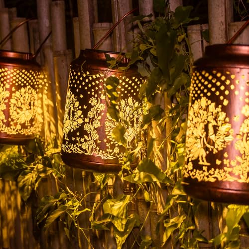 YISITEONE Peacock Outdoor Solar Lanterns, Garden Waterproof Metal Hanging Decor Lights for Patio Yard Pathway Lawn Front Porch, Birthday Gardening Gifts for Women Mom Grandma - style: Peacock