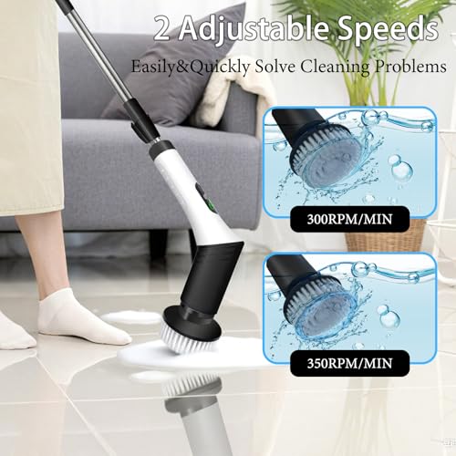 Spin Scrubber,9-In-1Multifunctional Cleaning Brush with Detachable Handle,9 Replaceable Brush Heads&LCD Display,Rechargeable Electric Spin Scrubber for Bedroom,Bathroom,Kitchen,Car - color: Black