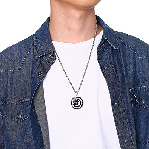 Jude Jewelers Stainless Steel Round Shape Muslim Islamic Religious Pendant Necklace - color: Silver