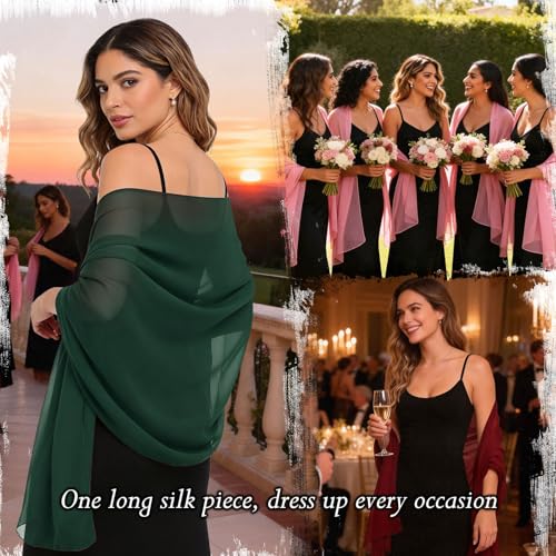 Sumolux Chiffon Shawls and Wraps for Evening Dresses Women Wedding - color: Blackish Green, size: L (79"×28")