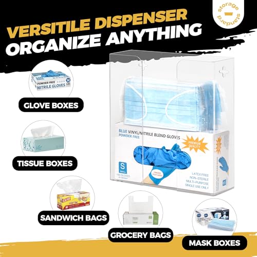 Storage Standard Double Glove Box Holder Dispenser - Kitchen, Medical, & Latex Gloves Holder Wall Mount or Countertop, Universal Fit - Thick Acrylic, Easy to Use, Slide, & Load Open Top Design - Clear - color: Clear - Double