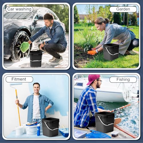 Mumufy 10 Pcs 3.5 Gallon Square Food Grade Bucket with Lid Plastic Buckets Pail with Handle Lid Heavy Duty Buckets for Storing Dry Food Charcoal Camping Fishing(Black) - color: Black, style: Square