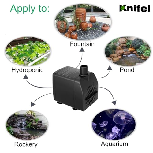 Submersible Water Pump 200GPH 5.2ft. High Lift for Fountains | Ultra Quiet, Over Heating Protection, Perfect for Outdoor Fountain, Hydroponics, Small Pond, Aquarium, Fish Tank - size: 200GPH with Over Heating Protection