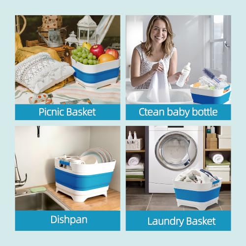 Collapsible Wash Basin for Baby Bottles - 2.4 Gallons Portable Wash Bin for RV Camping Sink, Space-Saving Dish Tub.Laundry & Utility Room Sinks (Blue) - color: Blue
