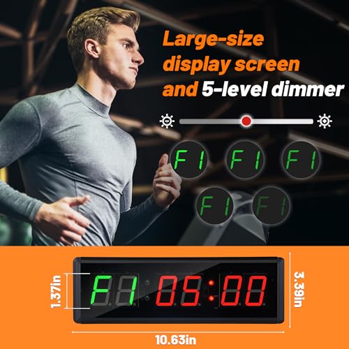 Upgraded Gym Timer Clock for Tabata/FBG/EMOM - Large Digital Interval Workout for Fitness Enthusiast, Count Down & Up | Stopwatch | Workout Clock for Home Gym/Yoga/Boxing/Garage Fitness Times