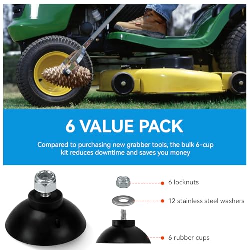 Reacher Grabber Tool Replacement Rubber Suction Cups | Grabber Cups Compatible with Arcmate EZ Reacher Tool, Grabber Gripper Tips Part for Repair, Rubber Cups with Locknuts, 6 Cups
