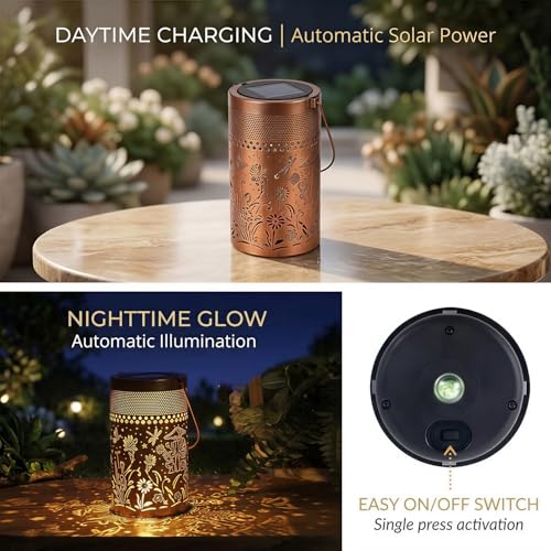 Solar Lantern Outdoor Waterproof, Metal Butterfly, Hummingbirds, Dragonflies, Frogs, Turtles, Flowers, Mushrooms, Garden Decor for Yard, Patio, Lawn, Porch, Backyard, Gifts for Women - style: Garden Life 1 Pack (Bronze-4" Dia)