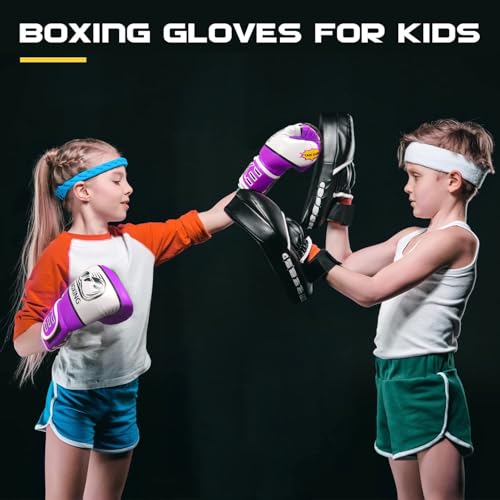 CKE Kids Boxing Gloves for Kids Boys Girls Junior Youth Toddlers Age 5-12 Years Training Boxing Gloves for Punching Bag Kickboxing Muay Thai - color: Purple