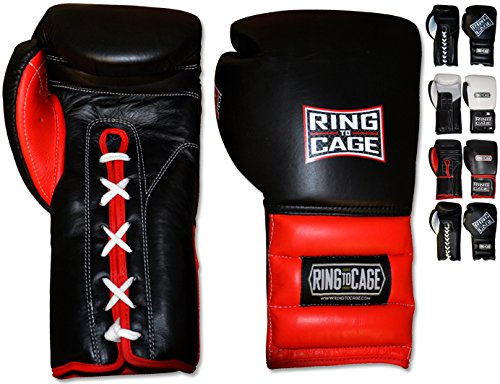 Mexican-Style GelTech Training Gloves with Mesh-Palm - Hook&Loop or Lace-up - style: Black/Red Leather - Lace-up