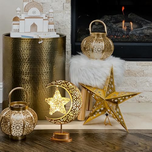 Lifnatty Ramadan Decorations Moon Lamp, Ramadan Decor for Home, Eid Mubarak Decorations, Ramadan Eid Gifts, Enchanted Lunar Table Lamp, Half Moon Lights, Battery Operated Moon Star Night Light - style: Moon Star Lamp