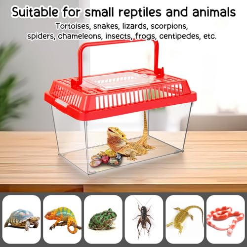 12Pcs Plastic Reptile Terrariums Carrier Cage, Tarantula Enclosure Snake Breeding Box Hatching Container Transparent Fish Tank Turtle Aquarium with Random Color Lid for Shrimp, S(5.9" x 3.5" x 4.3") - size: S