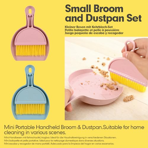 Small Broom and Dustpan Set,mini Broom and Dustpan Set,Kids Broom Set,for Home, Sofas, Kitchen countertops, Storage Shelves, bathrooms, and pet Areas Cleaning - color: Pink