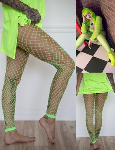 Avidlove Fishnet Stockings for Women Footless High Waist Fishnets Tight | Thigh High Stockings, Open Toe, High Stretch, Comfortable, Gothic Costume, Rave Outfits, for Cosplay, Halloween - color: Neon Green Al
