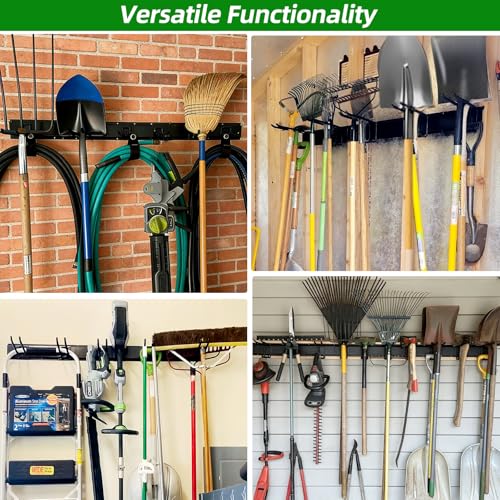 PIYILO Garage Wall Organizer, 96 in Garden Tool Organizer with 12 Adjustable Garage Hooks and 3 Storage Straps, Heavy Duty Tool Holder Wall Mount for Garden & Shed Tools - size: 96 inch 12-Hook