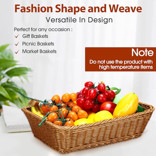 Eccliy 6 Pack Wicker Bread Baskets Woven Serving Basket, 15.8 Inch | Poly Wicker Storage for Gift, Rectangle Rattan Display Trays for Bread Food Vegetables Fruit Snacks Tabletop Restaurant Home - size: 15.8 Inch