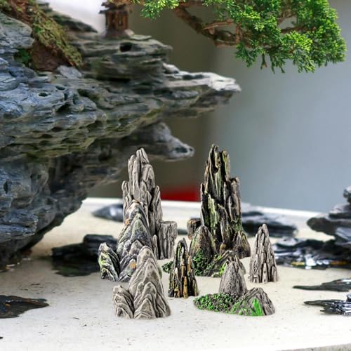 8pcs Mini Resin Rockery Model Garden Decoration Indoor Bonsai Mountain Aquarium Decor Miniature Landscaping Statue for Terrariums and Fairy Gardens