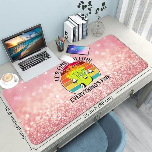 Desk Mat Pad,Large XXL Extended Mouse Pad Mat for Desktop Keyboard | 35''×15.6'' XXL Extended Gaming Mouse Pad with Non-slip Base Desk Matt Mousepad for Computer,Office,Keyboard and Laptop - color: A8-Pink Fire