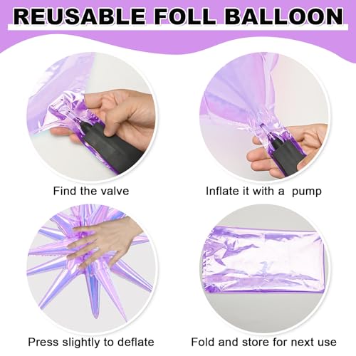9Pcs Iridescent Purple Star Balloons, Spike Foil Balloons Kpop Decor - color: Iridescent Purple
