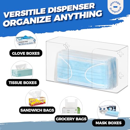 Storage Standard Glove Box Holder Dispenser - Kitchen, Medical, & Latex Gloves Holder Wall Mount or Countertop, Universal Fit - Thick Acrylic, Easy to Use, Slide, & Load Open Top Design - Clear - color: Clear - Single