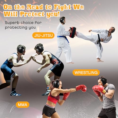 Halloscume Kids Wrestling Headgear with Adjustable Ear Guard Straps MMA Jiu Jitsu Grappling Protective Headgear for Youth Adults Men Women Comfortable Training & Tournament - color: Black/Black