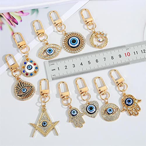 Hamsa Hand Keychain Evil Eye Keychain Car Keyring Kabbalah Good Luck Protection Walls Handbags Ornament Jewelry - color: Gold Round