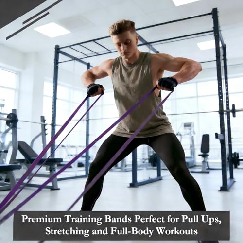 16-Pcs Resistance Bands Set - Premium Elastic Workout Bands for Home Gym, Strength Training, Yoga & Physical Therapy - color: purple(40-90lbs)