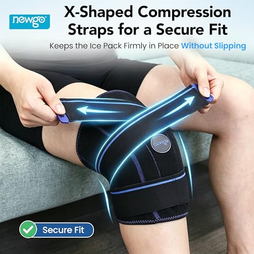 NEWGO Knee Ice Pack, 2-Hour Cold Therapy for Post-Surgery Relief | Reusable Wrap for Knee Replacement, Injuries, Swelling, and Post-surgery Recovery, Ideal for Sports Injuries