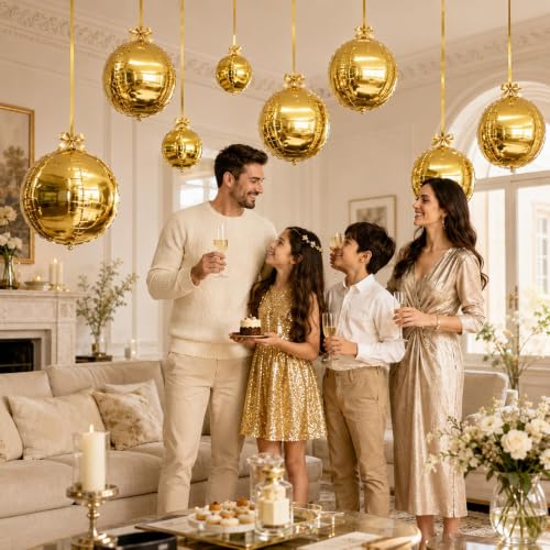 Togvu Gold Round Foil Balloons, 12PCS Different Sizes 4D Metallic Balloon - color: Gold