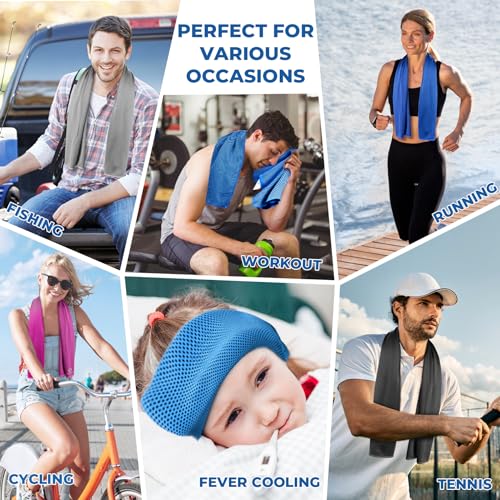 Sukeen 10 Pack Cooling Towels (40"x12"), Neck and Face, Microfiber Cool Towel, Soft Breathable Chilly Towel for Yoga, Golf, Gym, Camping, Running, Workout & More Activities - color: Lake Blue+dark Grey+pale Green+pink+black+blue+green+light Purple+dark Bl