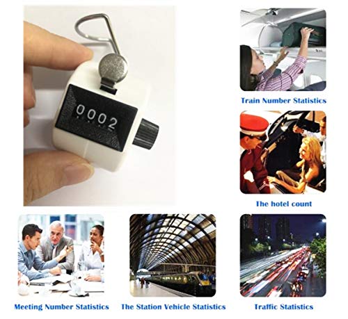4 Digit Hand Tally Counter, Mechanical Lap Tracker Manual Clicker with Metal Finger Ring Hoop Holder - color: White