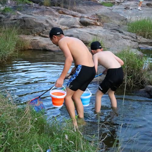 Fishing Nets with Bucket Fishing Retractable Landing Net Lightweight Aluminum Pole with Non-Slip Handle for Catch and Release and Release Frogs Butterfly Youth Outdoor - style: Red+blue