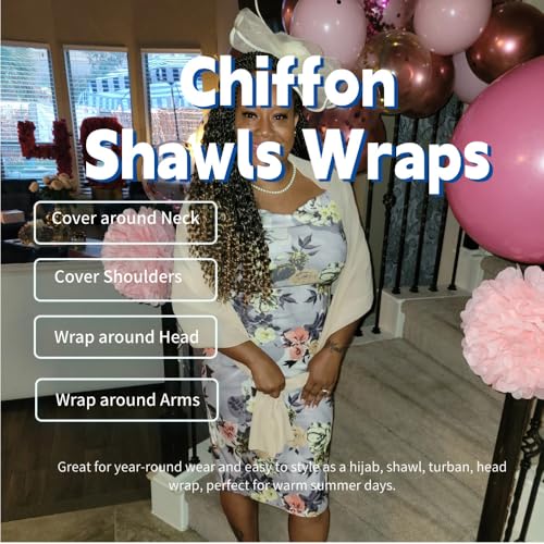 Chiffon Scarf for Women Lightweight Breathable Sunscreen Soft Solid Hijab Scarf for Daily & Muslim Wear - color: Beige Chiffon Scarf