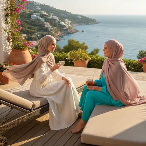 NOOR Chiffon Hijab Set for Women - Pack of 5 Lightweight Non-Slip Scarves, Premium Breathable Fabric, Gift-Ready Packaging - color: Mix Colors 1