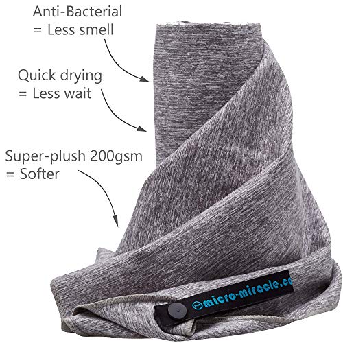 XL 여행용 타월 - 2in1 대형 빠른 건조 엑스트라 소프트 극세사, 13가지 색상, 체육관, 수영 연습, 여행, 배낭여행, 캠핑, RV, 해변, 비상 가방, 기숙사, 작은 집, 밴 또는 캠핑카용 경량 - color: 그레이 말