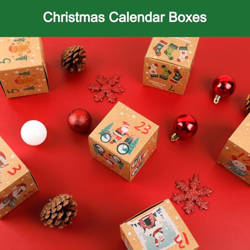 ONESING 24 Pcs DIY Christmas Advent Calendar Boxes for 2025, 24 Days Countdown Calendar Gift for Adults and Kids Christmas Kraft Cardboard Number Boxes Make & Fill Your Own Advent Calendar Boxes - color: Style-F