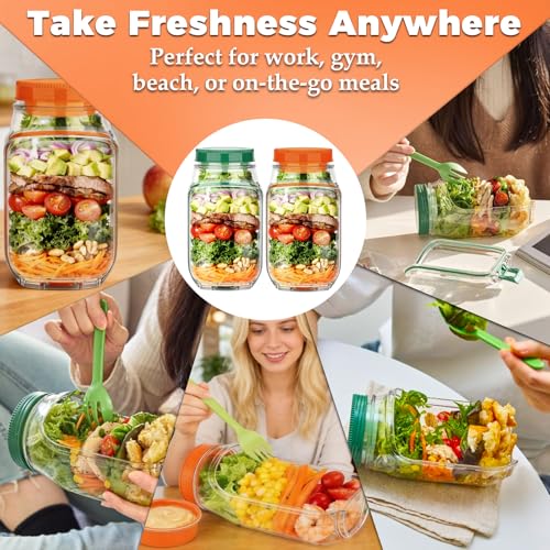 2 PCS Portable Salad Jar with Side Opening Leakproof, On the Go Salad Jars