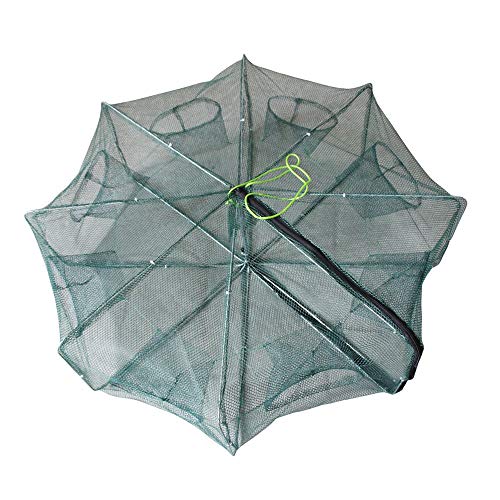 8 Hole 8 Side Foldable Fishing Net - Ideal for Fish, Crab, Shrimp & Crawdad | 32" Expanded Large Space with 6m Nylon Rope, Portable & Easy to Store