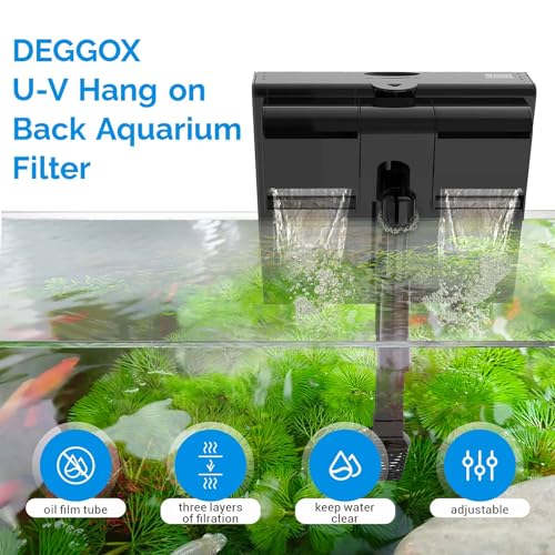HOB Aquarium Filter 170GPH for 20-55 Gallon Fish Tank | w/ U-V Light Surface Skimmer Green Killing Deodorization Machine Fresh & Saltwater Crystal Clear Suspension Oxygen