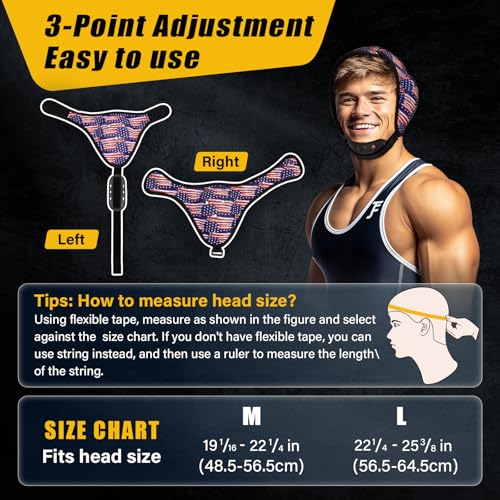 Trymaker Wrestling Headgear, Head Gear with Chin Cup, Sorf Ear Guard for Men, MMA, Jiu-Jitsu (for Users Aged 12+) - size: L (21 1/4" - 25 1/4"), style: Blue