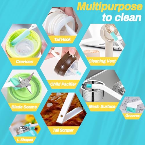 Potanro Ice Machine Cleaner Brush Sets,14Pcs Ice Maker Cleaner Tools | Gap Crevice Cleaning Brushes Tools Small Spaces, Scrub Sponge, Thin Brush for Countertop,Cleaning Window Track, Straw, Bottle